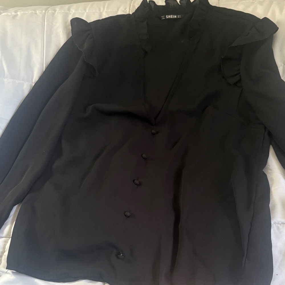 SHEIN Elegant Black Ruffled Blazer